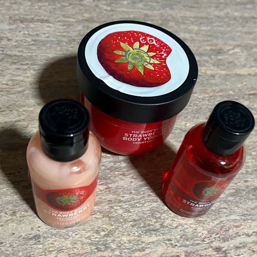 The Body Shop Strawberry Body Yogurt, lotion, and shower gel Set